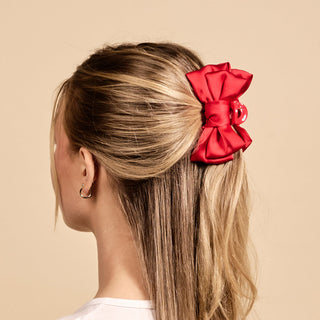 The Darling Effect Red Mini Satin Bow Claw Clip