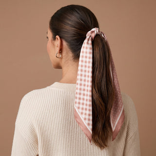 The Darling Effect Gingham Tan Twirl & Tie Scarf Accessory