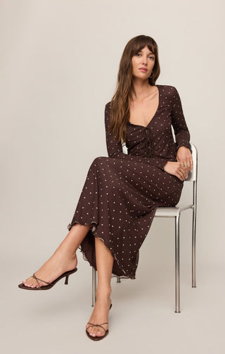 Z Supply Eda Polka Fot Mesh Midi Skirt - Dark Chocolate
