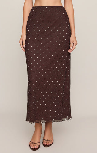 Z Supply Eda Polka Fot Mesh Midi Skirt - Dark Chocolate
