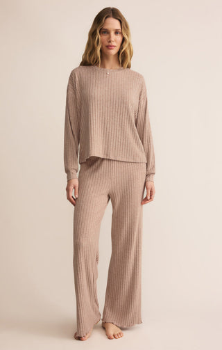 Z Supply Dawn Smocked Silky Rib Pant - Iced Coffee