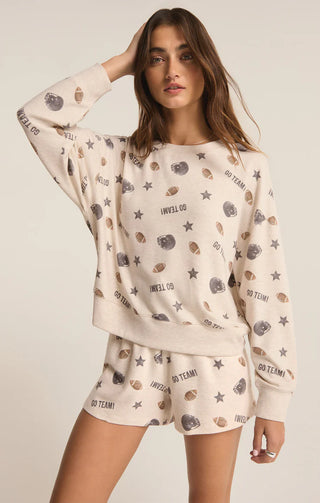 Z Supply Football Star Long Sleeve Top - Heather Linen