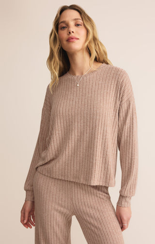 Z Supply Daydream Silky Rib Long Sleeve Top - Iced Coffee