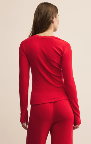 Z Supply Lounge Holly Pointelle Long Sleeve Top - Festive Red