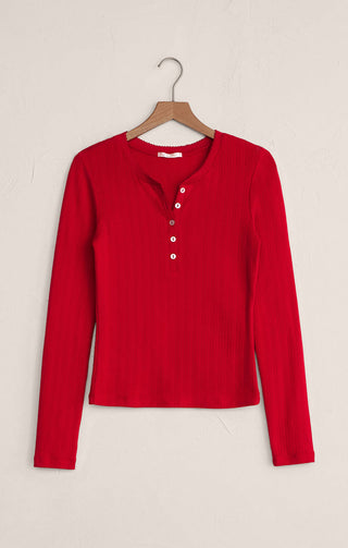Z Supply Lounge Holly Pointelle Long Sleeve Top - Festive Red