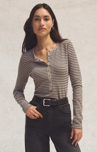 Z Supply Stella Stripe Henley Heather Taupe