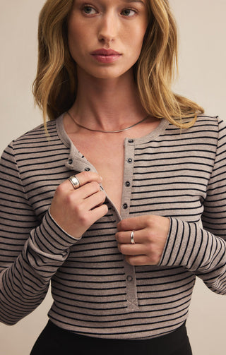 Z Supply Stella Stripe Henley Heather Taupe