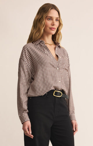 Z Supply River Plaid Button Up - Chocolate Cherry