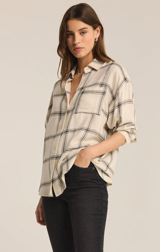 Z Supply River Plaid Button Up - Sea Salt