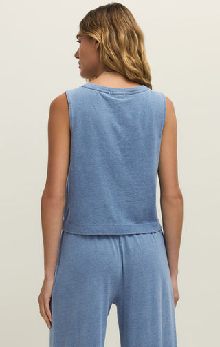 Z Supply Sloane V-Neck Jersey Denim Top - Santorini Indigo