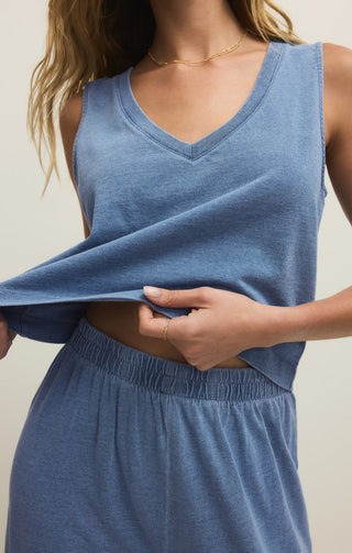 Z Supply Sloane V-Neck Jersey Denim Top - Santorini Indigo