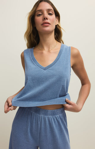 Z Supply Sloane V-Neck Jersey Denim Top - Santorini Indigo