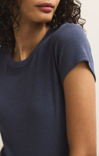 Z Supply Renae Rib Short Sleeve Top - Indigo