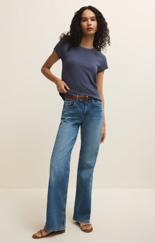 Z Supply Renae Rib Short Sleeve Top - Indigo