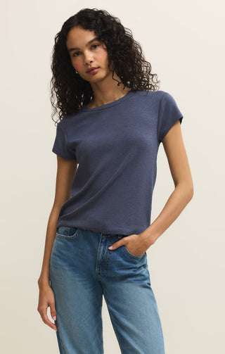 Z Supply Renae Rib Short Sleeve Top - Indigo