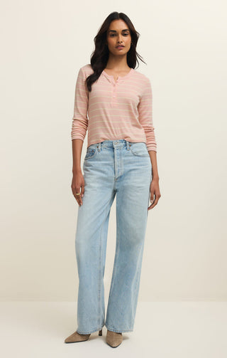 Z Supply Ferris Cropped Striped Henley Top - Washed Pink