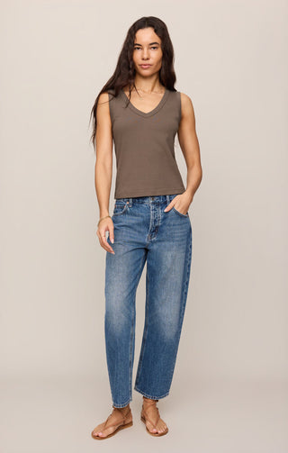 Z Supply Ellie Rib V-Neck Tank - Pebble Coast