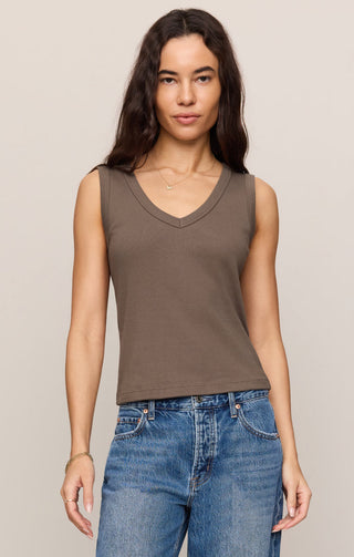 Z Supply Ellie Rib V-Neck Tank - Pebble Coast