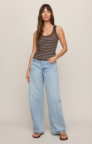 Z Supply Rowe Striped Scoop Neck Tank - Dark Chocolate