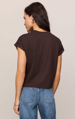 Z Supply Marika Lace Trim Muscle Tee - Dark Chocolate