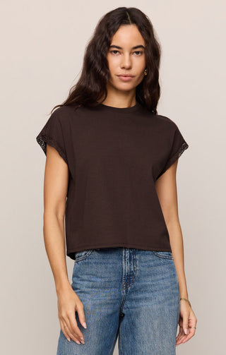 Z Supply Marika Lace Trim Muscle Tee - Dark Chocolate