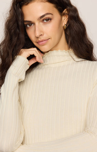 Z Supply Hattie Silky Rib Mock Neck Top - Antique White