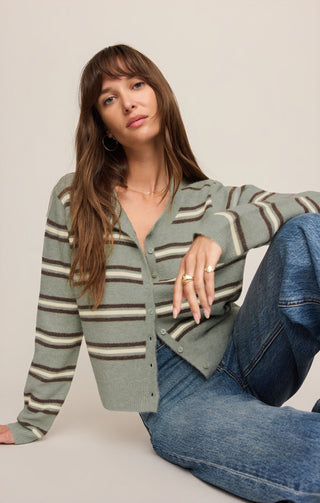 Z Supply Medina Stripe Cardigan - Aqua Cloud