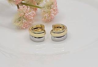 Mini Two Toned Huggie Hoop Earrings