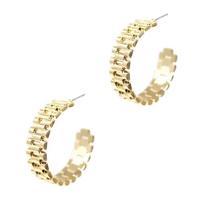 Gold Watch Band Style 1.75" Hoop Earring