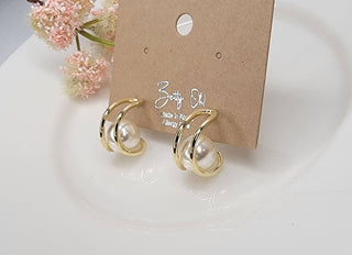 Gold Hoops w/ Pearl Detail