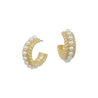 Gold Textured .5" Hoop with Pearl Accents