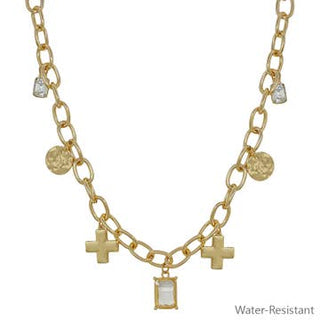 Oval Chain Cross/Coin/Crystal Charm Necklace