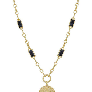 Black/Gold Hammered Gold Coin Pendant Necklace