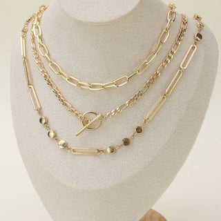 Gold 3 Layer Chain/Toggle Necklace