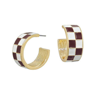 Maroon + White Checkered Gameday Hoop Earrings