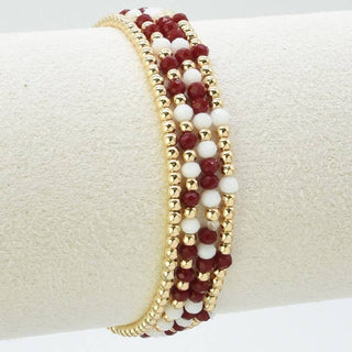 Maroon/Gold/White Dainty Beaded Stretch Bracelet Stack