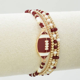 Set of 4 Maroon/Gold/White Football Bracelet Stack