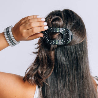 Teleties Black Polka Dot Party Medium Flat Round Hair Clip
