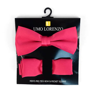 Fuchsia Men's Banded Bow Tie and Pocket Square