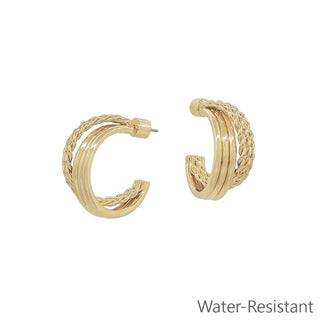 Gold Textured 1" Layered Hoop Earring