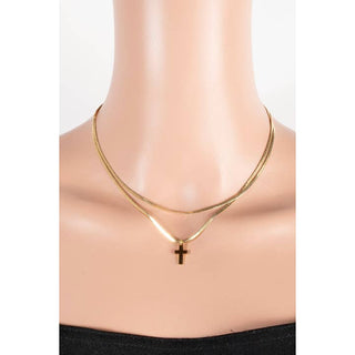Gold Layered Snake Chain Cross Pendant Necklace