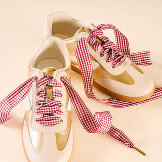 Step It Up Shoelaces - Gingham Burgundy
