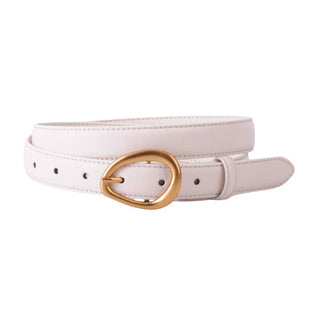 Beige Leather Belt w/ Asymmetric Buckle