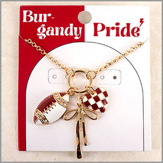 Maroon Gameday Football/Heart/Bow Charm Necklace