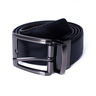 Men's Black/Brown Reversible Belt with Silver Buckle