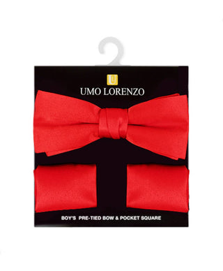 Red Boy's Banded Bow Tie and Pocket Square