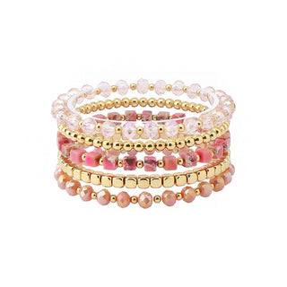 Set of 5 Pink Stretch Bracelets