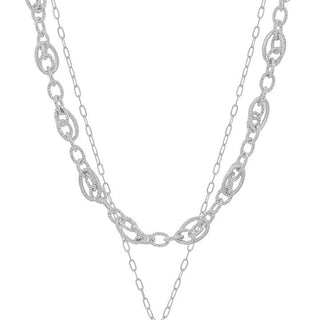 Water Resistant Layered Silver Chain with Hammered Coin 16"-18" Necklace
