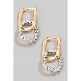 Two Toned Rectangle Hinge Hoop Earrings