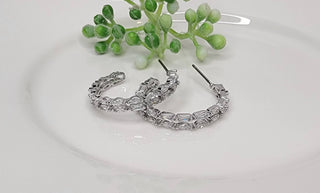 Silver/CZ Double Layer Hoop Earrings